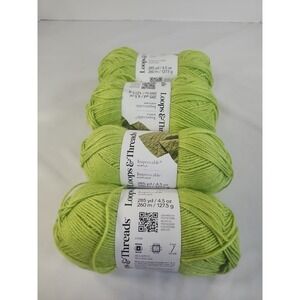 Lot Of 4 Loops & Threads Acrylic Yarn Citron Grinch Green 285yd Each Worsted 4